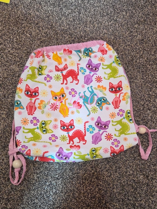 Other - Girls Pink Cat Print Drawstring Bag with Colorful Kittens